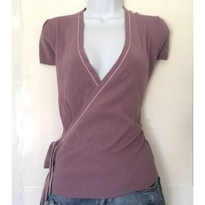 Ann Taylor pink short sleeve wrap top size large!